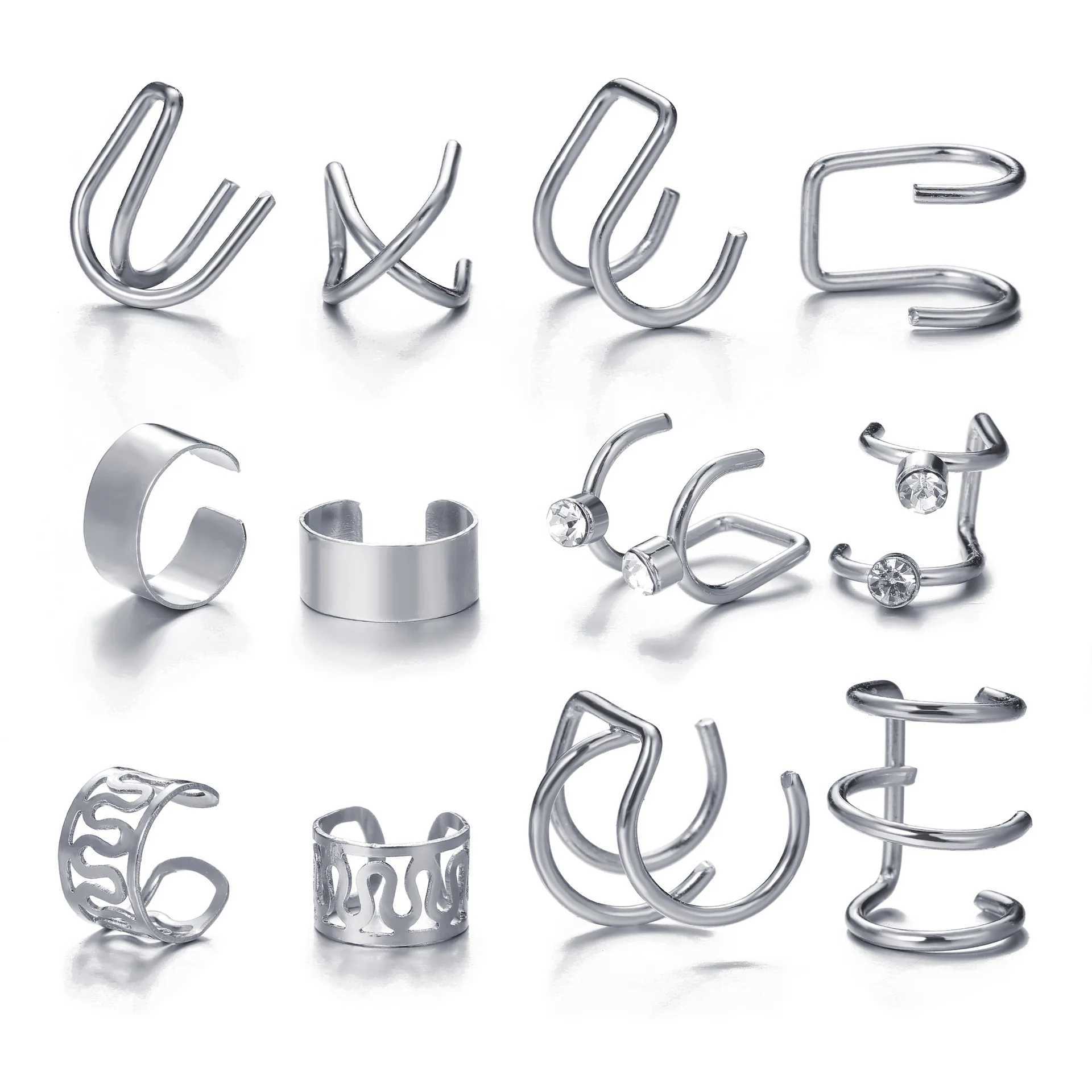 12 Pcs/set Punk Simple Wrap Earring Set For Women Clip on Earrings No piercing Ear Cuff Fashion Female Jewelry GiftX240913