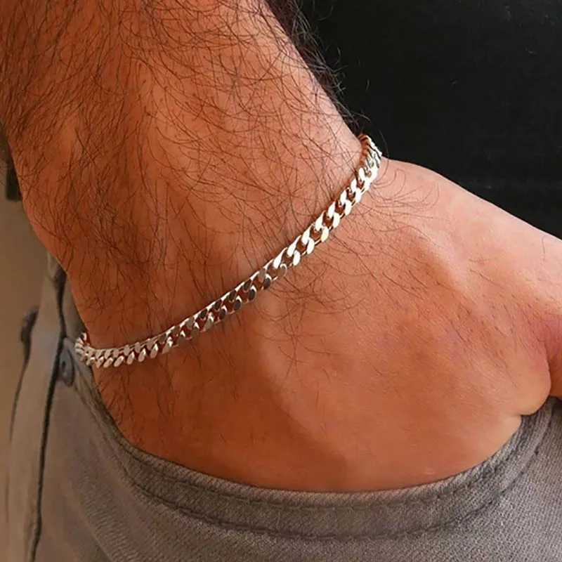 3/5/7MM Width Cuban Link Chain Bracelet Homme Stainless Steel Bracelets For Men Bangles On Hand Leg Fashon Accessories JewelryX240913