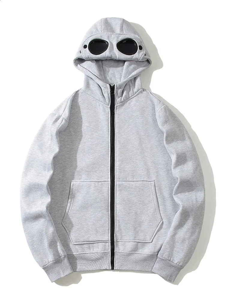 Autumn solid hooded mens sportswear fashionable zipper sunglasses cap cardigan long sleeved warm jacket 240912