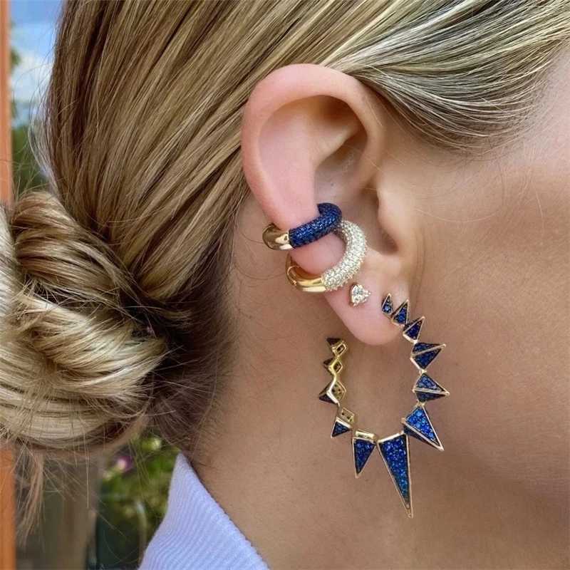 Aide 1PC Glod Color Full Zircon Pave Ear Cuffs No Piercing C Shape Chunky Thick Clip Earrings Colored Crystal JewelryX240913