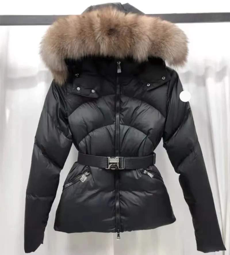 Lanjia- Winter Womens Fw22 Designer Puffer Jacket Fur Coats Real Raccoon Hair Collar Warm Fashion Parkas With Belt Lady Coat Outerwear Down Jackets C1