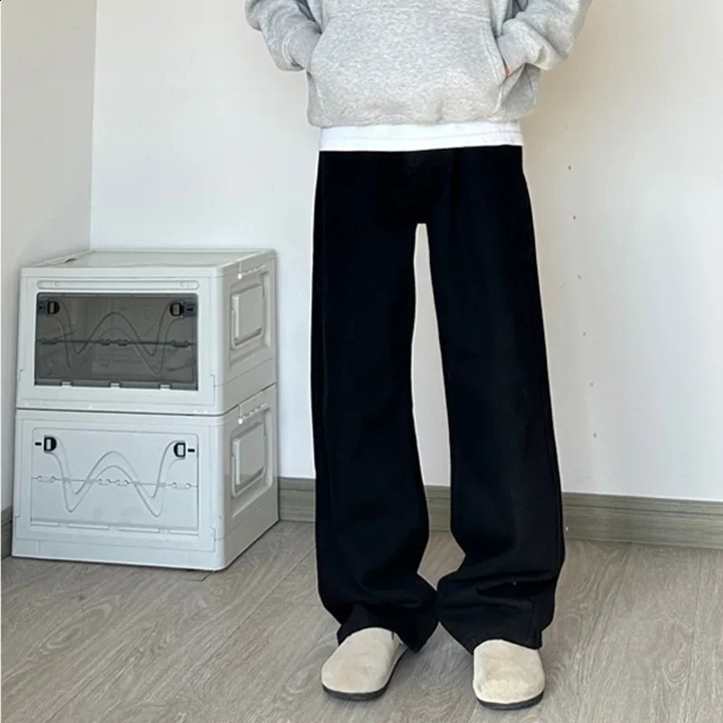 Retro American white workwear casual pants mens loose fit straight leg wide drag Trouser High Street Material 240913