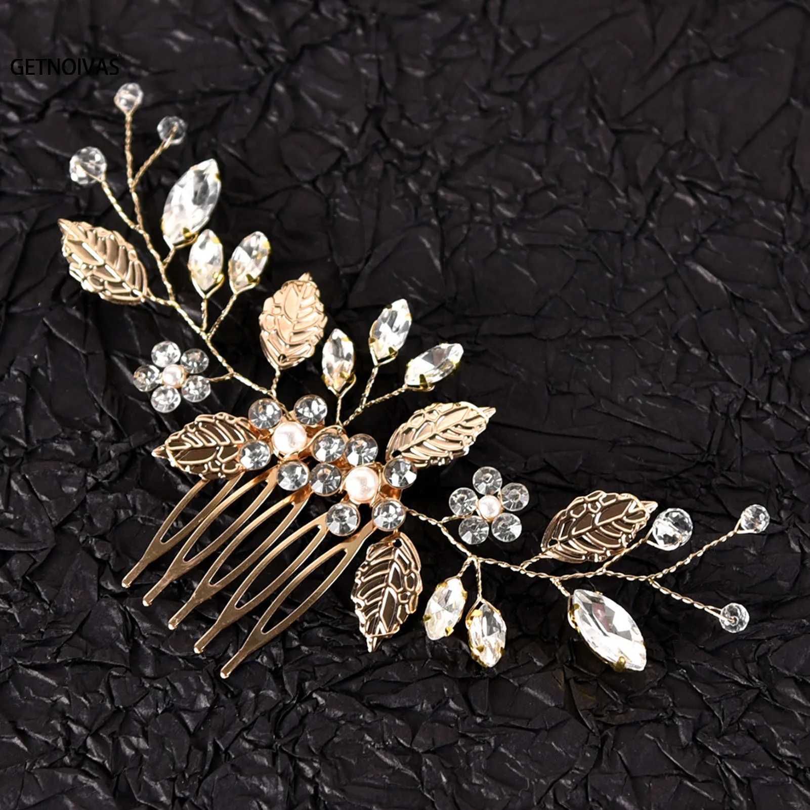 Pearl Rhinestone Wedding Hair Combs Hair Accessories For Women Alloy Leaf Hair Pin Hair Jewelry Headdress Bridal HeadpieceX240913