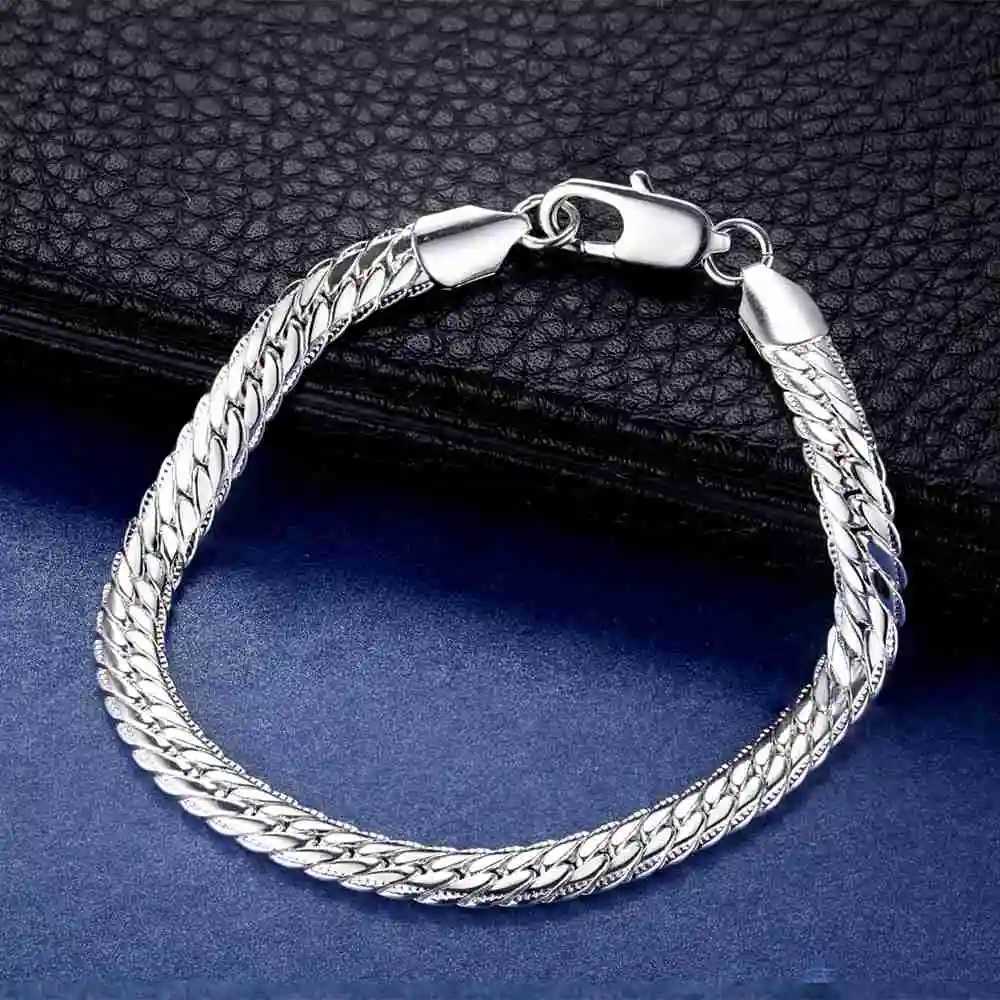 925 Sterling Silver Bracelet 5MM Braided Pattern For Women Men Fashion Chain Wedding Party Engagement Jewelry GiftX240913