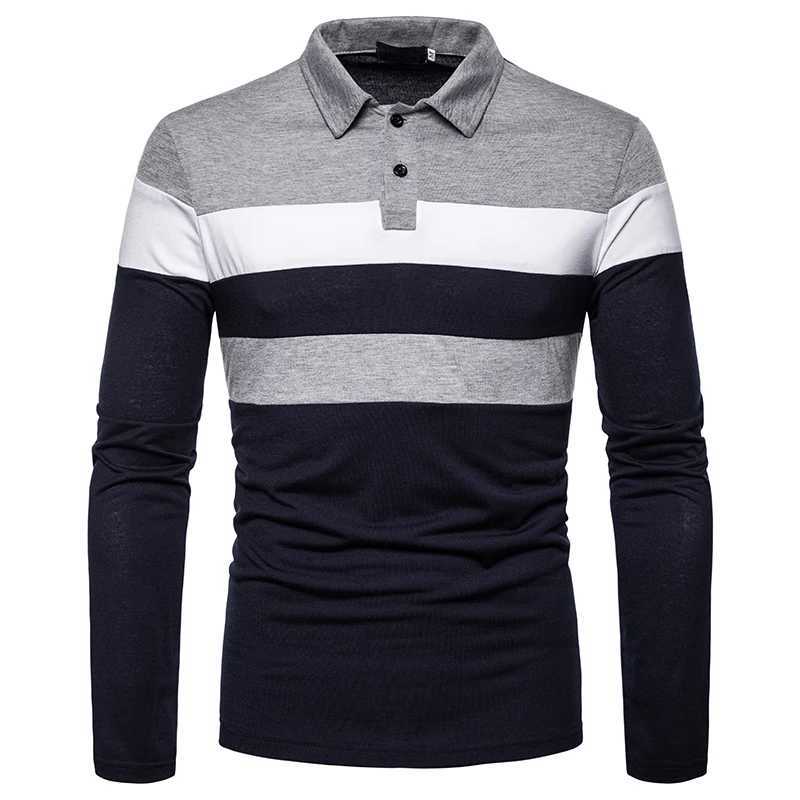 2024 Spring/Autumn New Mens Fashion Stripe Color Blocked Collar Long Sleeve Bottom Shirt Casual Polo Top W24091316