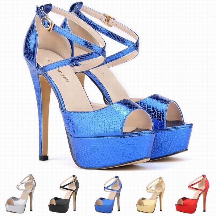 zapatos mujer 2024 women sandals PU Buckle Strap 14CM Thin Heels Peep Toe Cross strap Waterproof platform OL Office Woman shoes