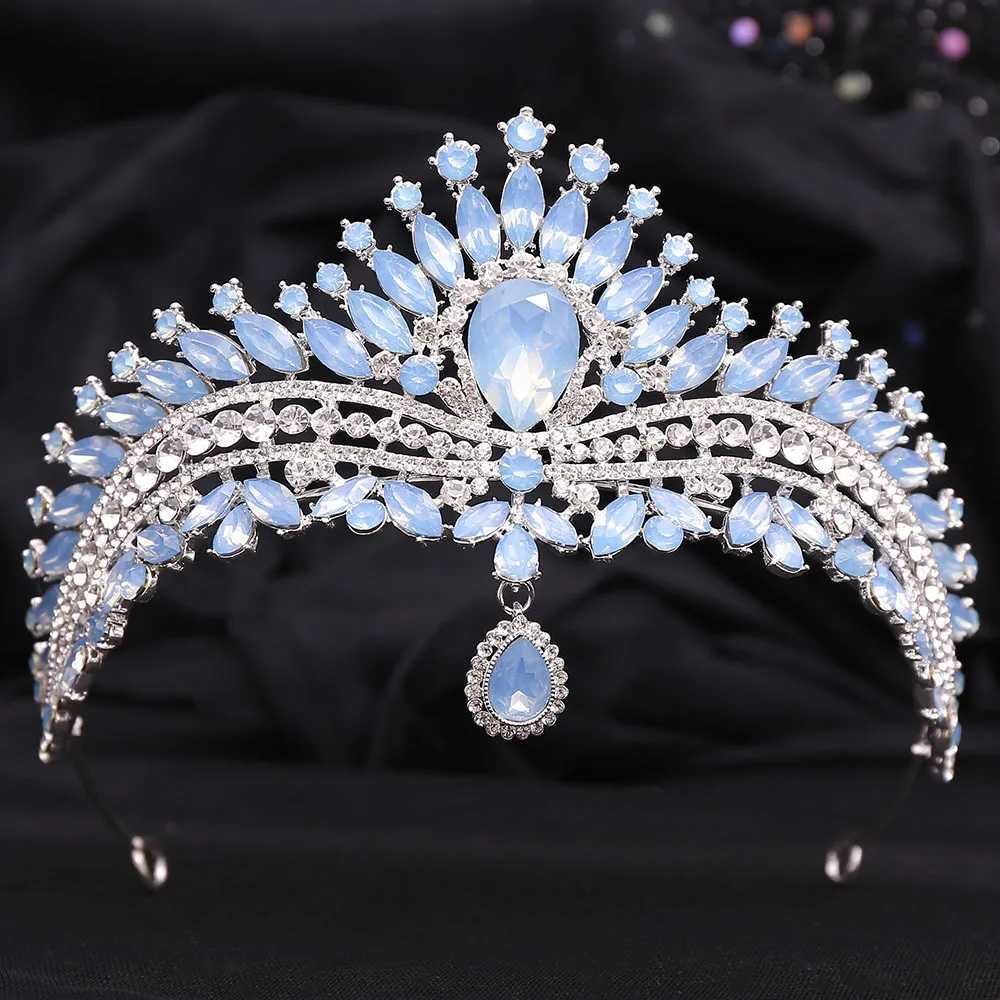 KMVEXO Baroque Waterdrop Forehead Crystal Opal Bridal Crowns Women Wedding Hair Dress Accessories Diadem Veil Tiara Head JewelryX240913