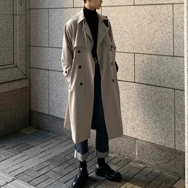 Mens New Spring Trench Coats Korean Mens Overcoat for Male Long Windbreaker Streetwear Fashion Men Coat Outer Wear Clothing Y240913