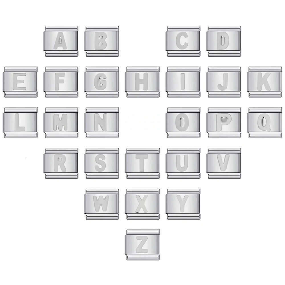 New Titanium Steel Sier Concave 26 English Letter Italian Module Bracelet DIY Italian Charm Links Stainless Steel Fit 9Mm Bracelet Jewelry DIY Making 