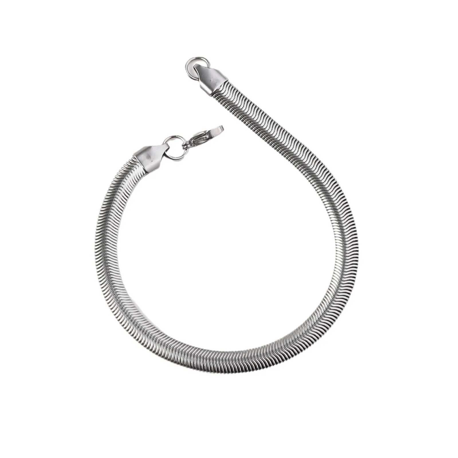Silver Color Stainless Steel Flat Snake Chain Bracelet Hip Hop Simple Men Bracelet Fashion Jewelry Bracelet For WomenX240913