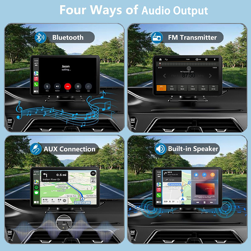 HD 7 inch Portable Wireless CarPlay Screen Car Apple Carplay & Android Auto, Mirror Link/Bluetooth/GPS Navigation/Voice Control/TF Card/AUX for All Ve
