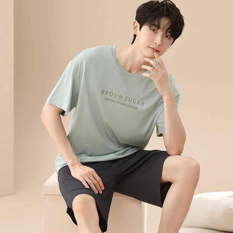 Plus Size 4XL 5XL Summer Modal Home Wear Set Men Pajamas Sets Soft Sleep Wear Short Sleeve Top and Shorts Breathable Pyjamas Y240913