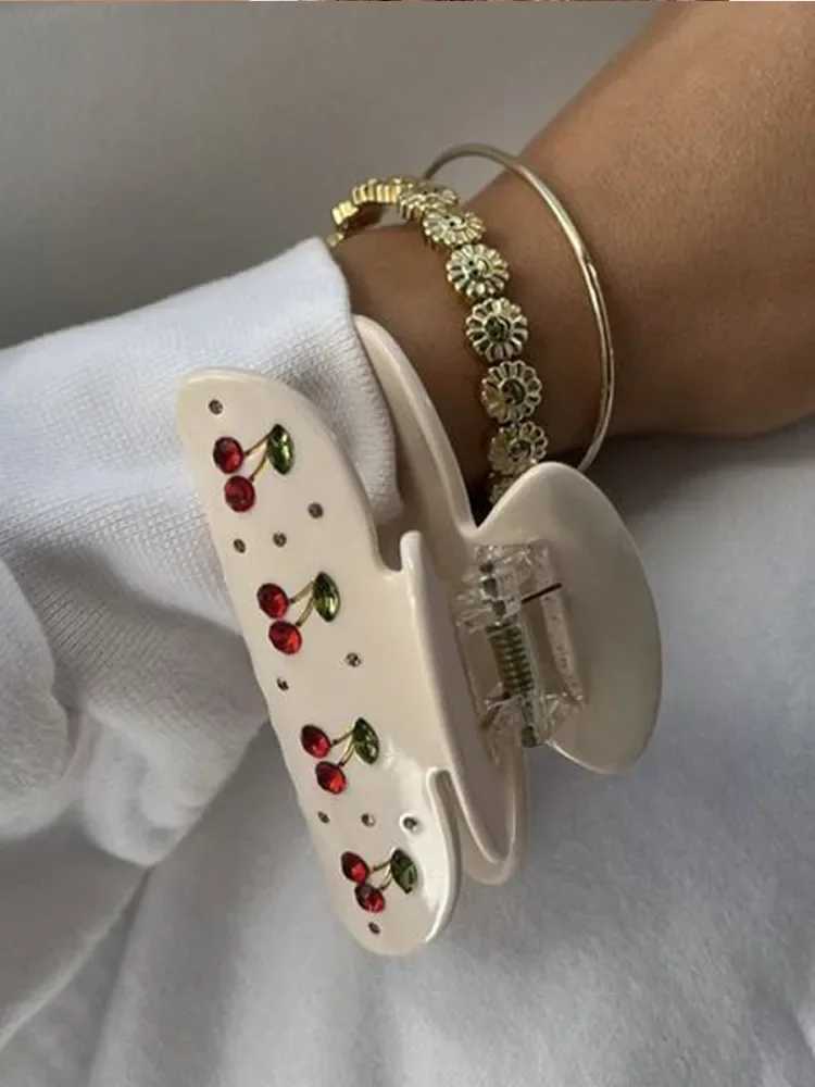 Spring Cherry Shining Diamond Clasp Hair Accessories For Women Grab Clip Trendy Claw Clips Grasp Your Hair FirmlyX240912