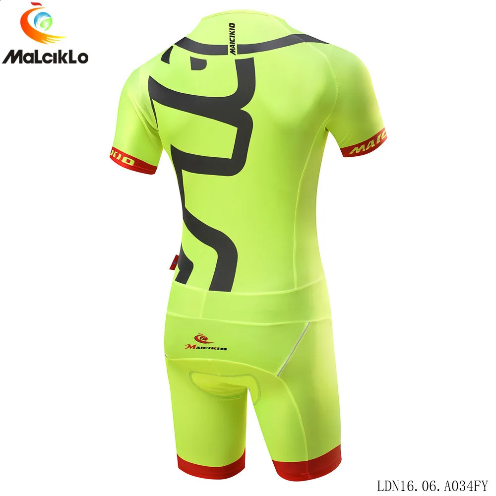 Malciklo Mens Triathlon Short Sleeve Tri Suit Breathable Quick Dry Team Skinsuit Bike Swim Run Racing One Piece Suit Triathlon 240907