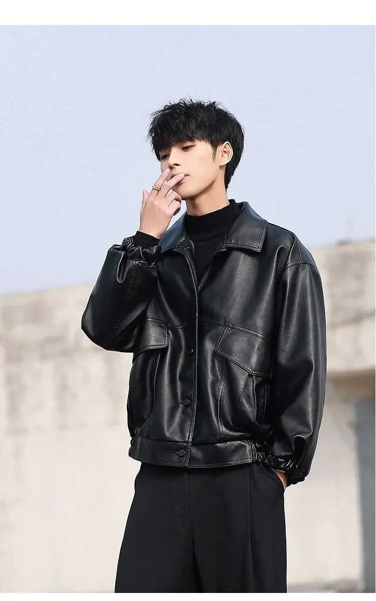 2023PU Leather Jacket Men Black Soft Faux Leather Jacket Motorcycle Biker Fashion Leather Coats Male Bomber Jacket PocketsX240913
