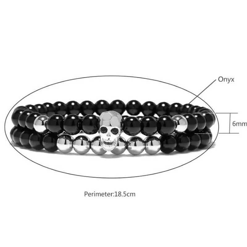 DIEZI One Sets 6mm Black Energy Yoga Skull Charm Bracelet for Men and Women Natural Stone Buddhist Bead Bracelet Jewelry W240913