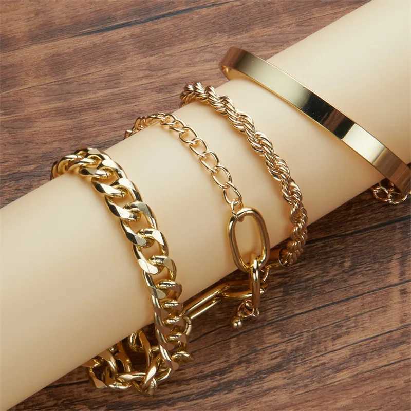 HNSP 4-piece Stainless Steel Bracelet Set For Women Jewelry Female Hand Chain AccessoriesX240913