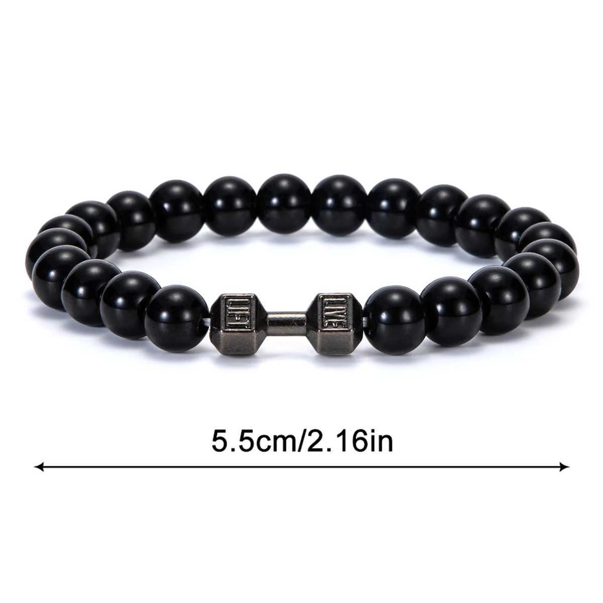 2 pieces/set of natural stone dumbbell bead bracelets black bead fitness bracelets suitable for daily life prayer bracelets mens jewelry bracelets W24