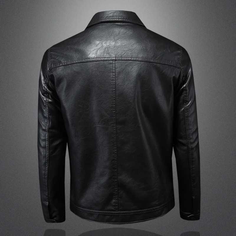 Autumn and winter mens jacket with a lapel and single breasted slim fit leather jacket motorcycle leather jacket M-4XLX240913