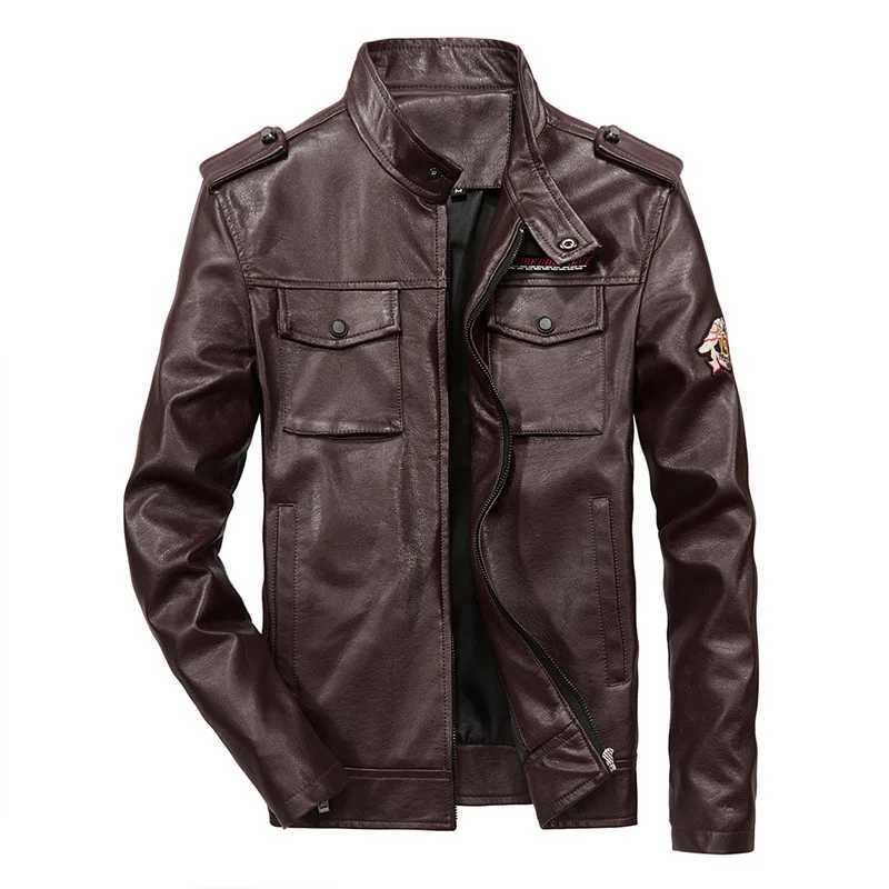 Mens Leather Jacket Stand Collar Trend Spring and Autumn New Leather Jacket Handsome Motorcycle Suit Youth Oversized JacketX240913