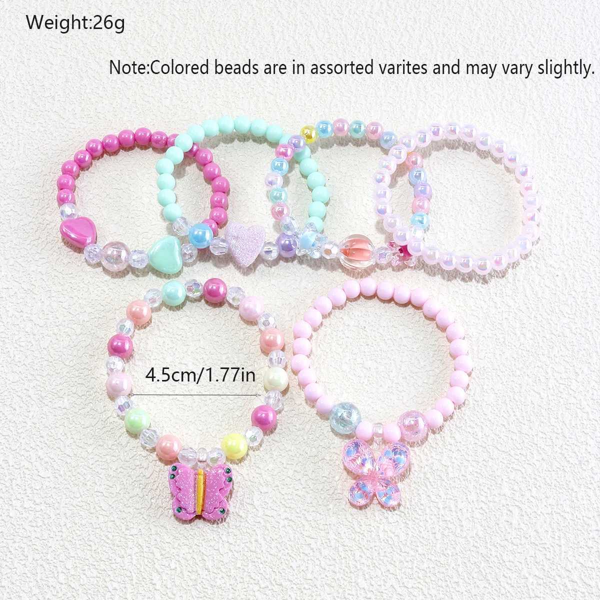 6 Girl Cute Butterfly Pendant Multi colored Beaded Bracelet Set Suitable for Holiday Parties Birthday Gifts Random Colors W240913