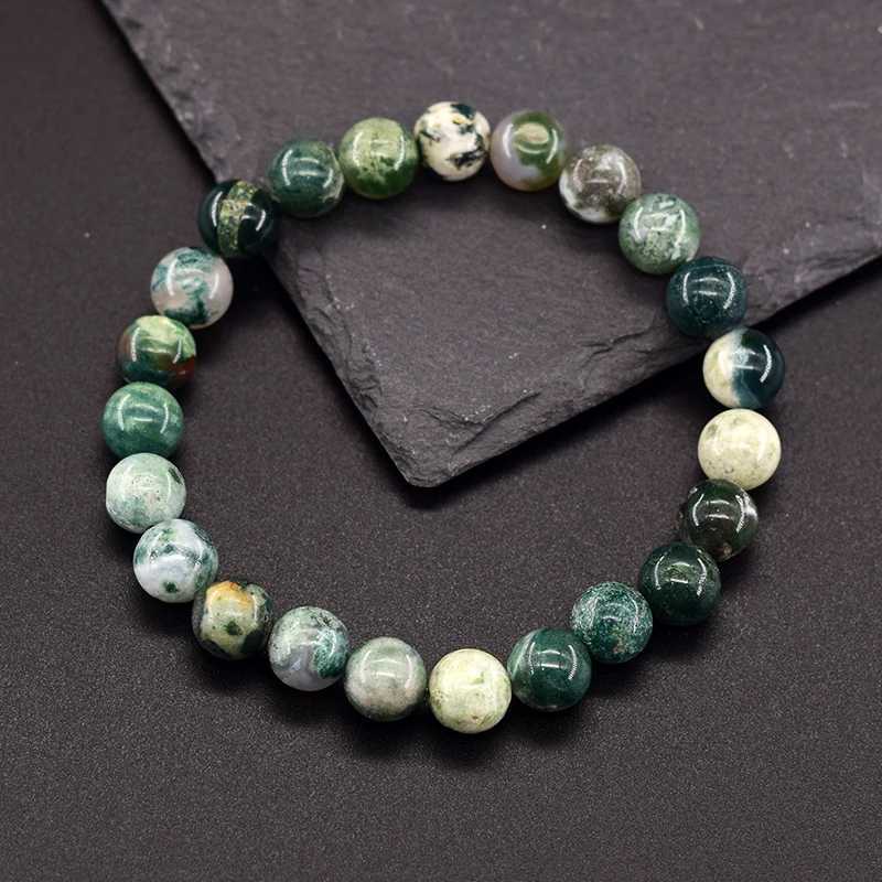 Real Tree Pattern Agate Bead Bracelet for Women Genuine Natural Moss Agate Bracelet for Men Energy Stone Treatment Moisturizing W240913