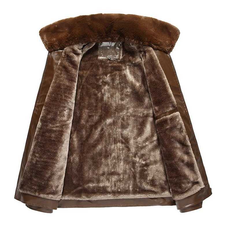Middle-aged winter loose casual fur one middle-aged and elderly leather jacket mens new plus velvet dad wear pu leather jacketX240913