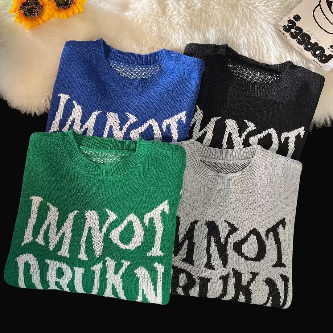 Halloween Men Sweaters Shabby style Autumn and Winter Thick Sweater Mens Korean Edition Trendy Knitted Sweater Winter Hong Kong Style Lazy Mens crew n