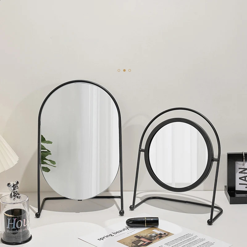 Desktop Metal Makeup Mirror Retro Dressing Mirror Desktop Bedroom Round Dormitory Cosmetics Mirrors Home Decorations 240905