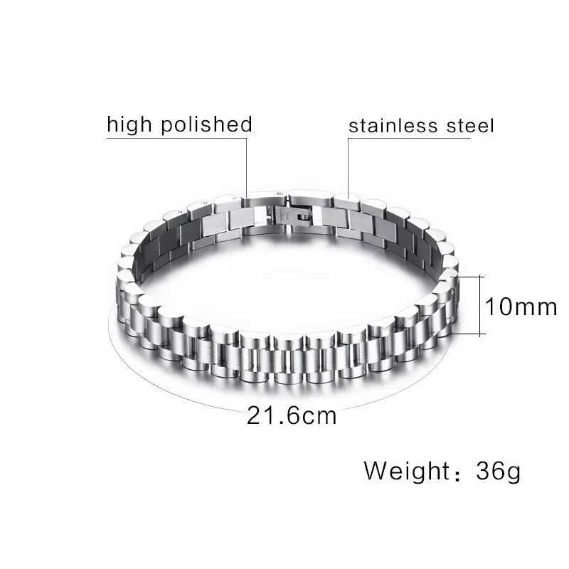 WatchBand Style Solid Stainless Steel Bracelet for Men Link Chain Brackelts Brazalet Male Jewelry ToneX240913