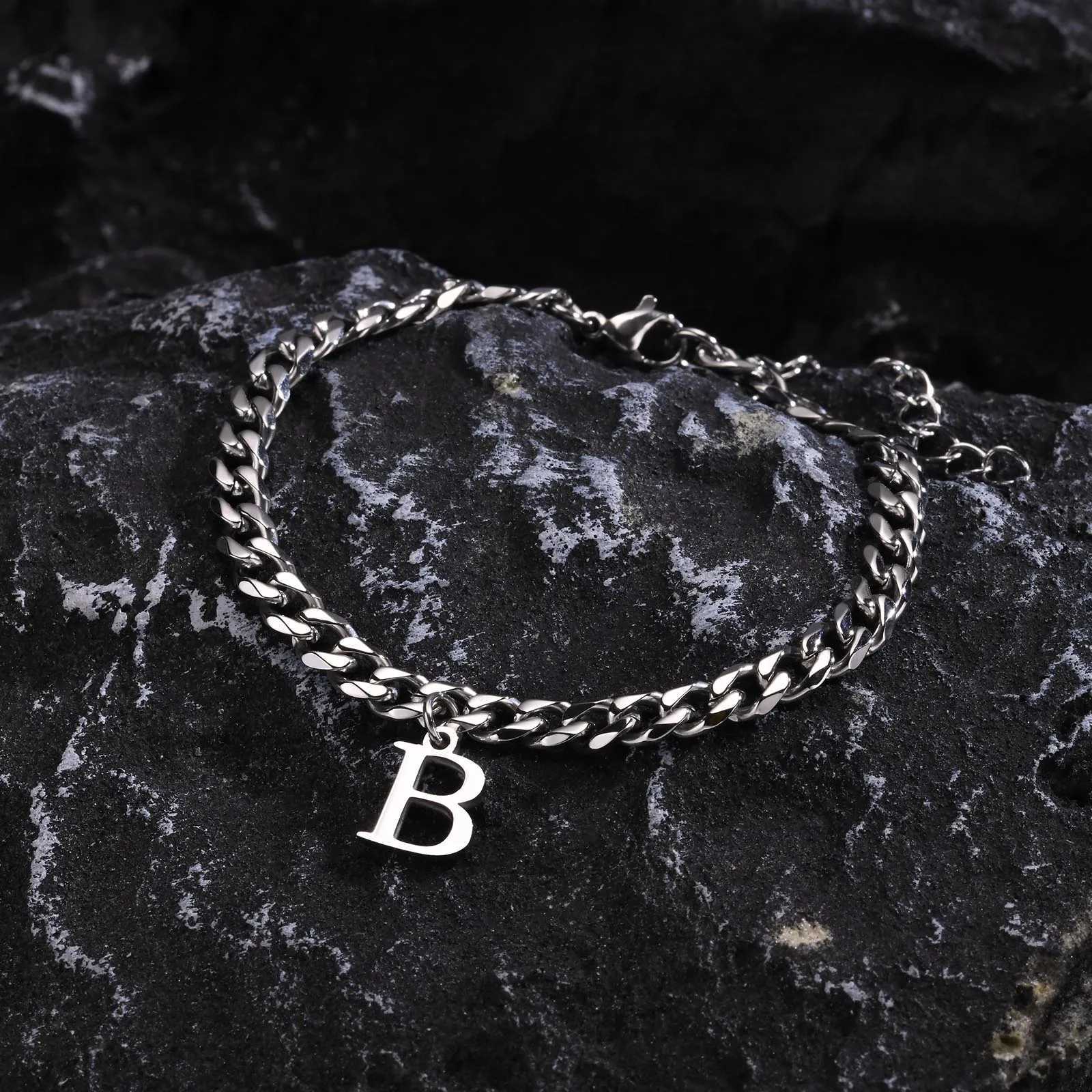 Mens Initials Cuban Links Bracelets Stainless Steel A-Z 26 Letter Alphabet Charm Chain Adjustable Wristband Casual Jewelry Gift XJ250707