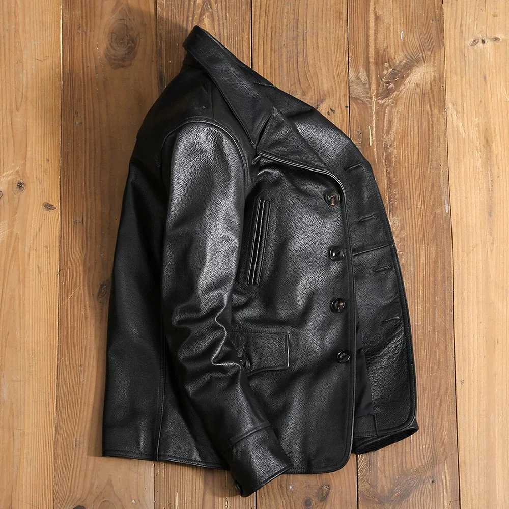 Free shipping.Dermis quality men genuine leather wind coat.wholesale black plus size cowhide jacket.classic casual winter X240913