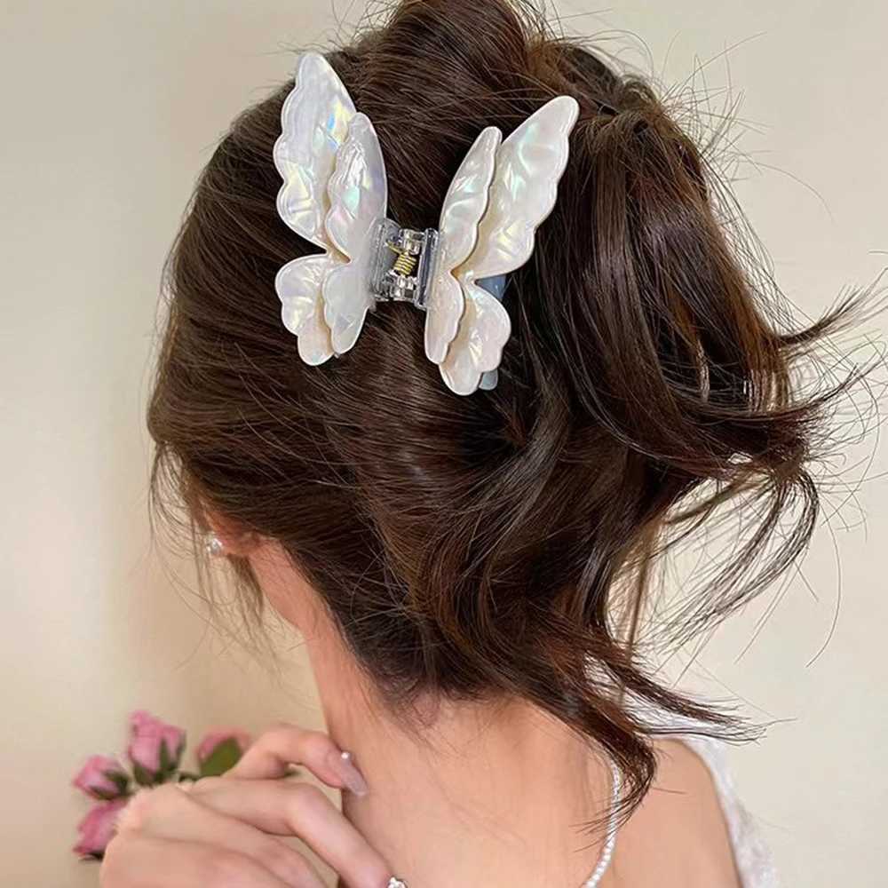 Double-Layered Butterfly Hair Clip Claw For Women Shark Clips Crab Hairpin Korean Acetic Accessories For The Back Of The HeadX240912