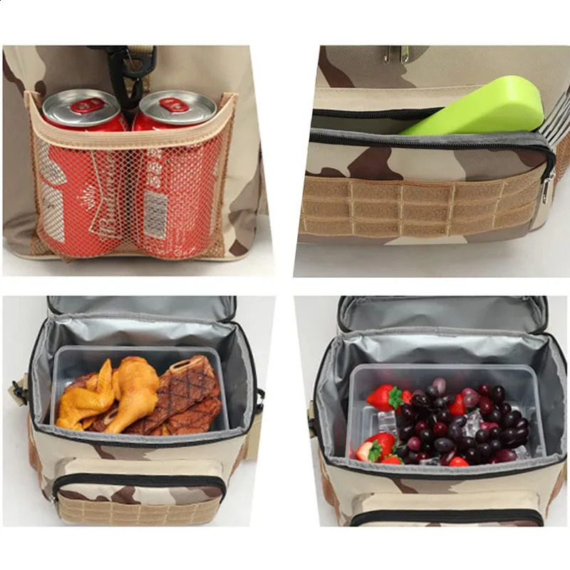 Tactical lunch bag insulated adult with shoulder strap 15L large camping used for work school picnic 240910