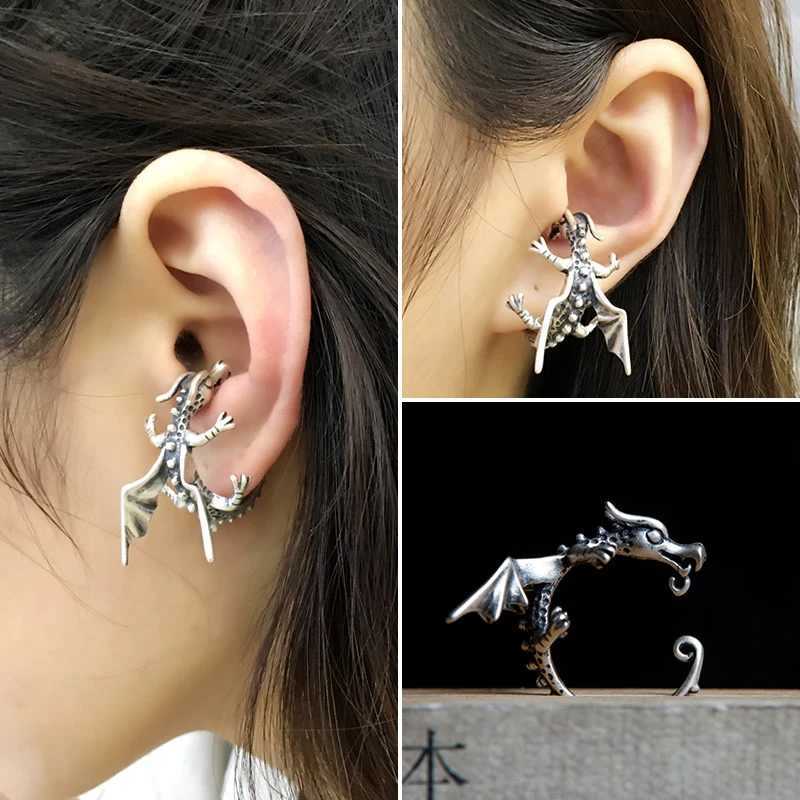 Vikings Style 925 Sterling Silver Dragon Vintage Ear Bone Clip Cuffs Earrings For Women Men No Piercing Fake Cartilage EarringsX240913