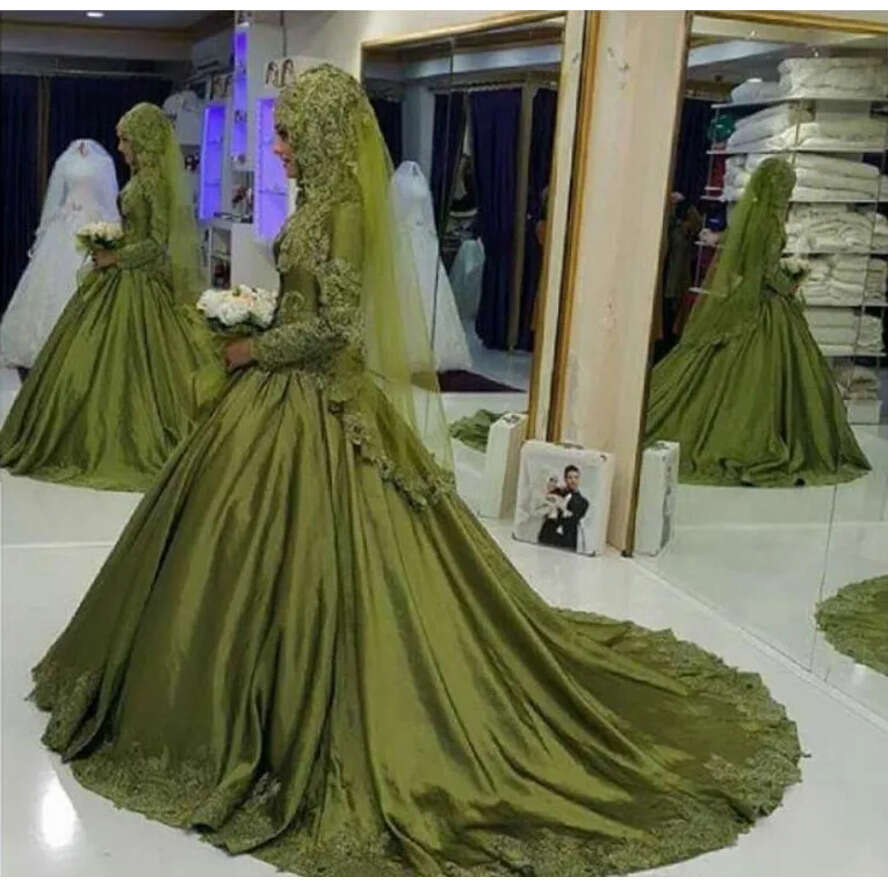 Green Robe Mariage 2017 Muslim Dress Long Sleeve Saudi Arabia High Neck Applique Wedding Dresses Vestido De Noiva Free Shipping es