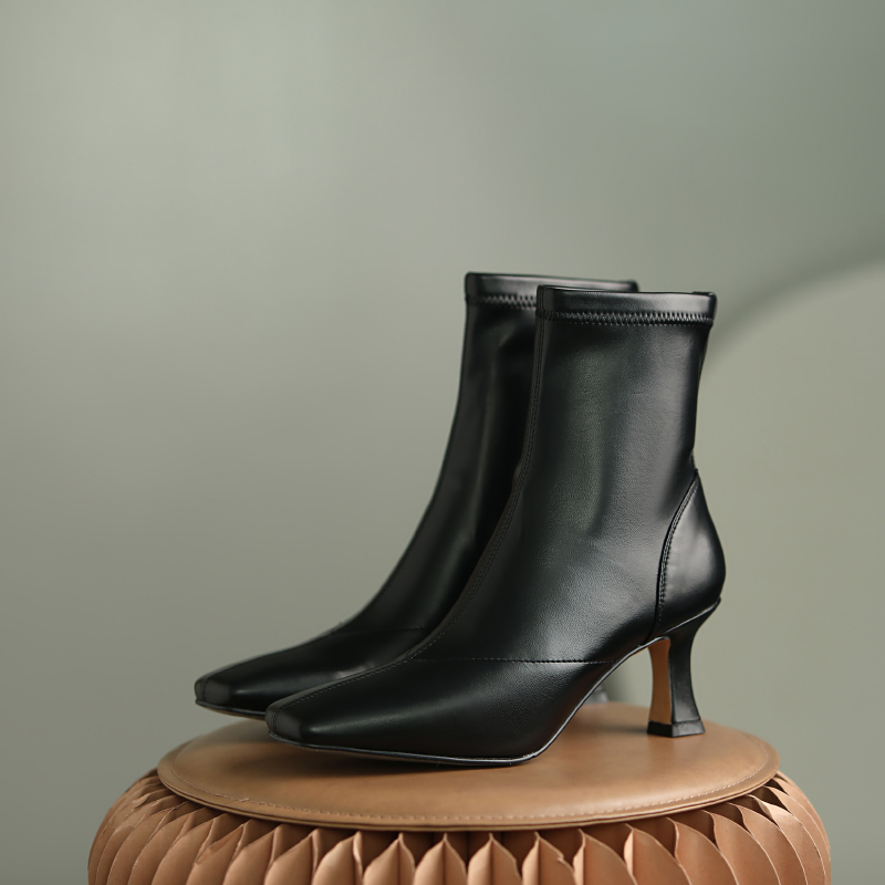 Hot Flock Stretch Boots Winter Slip-On Ankle Boots Fashion Pointed Toe Women Boots Thin Heel Handmade Stretch Fabric Women Shoes