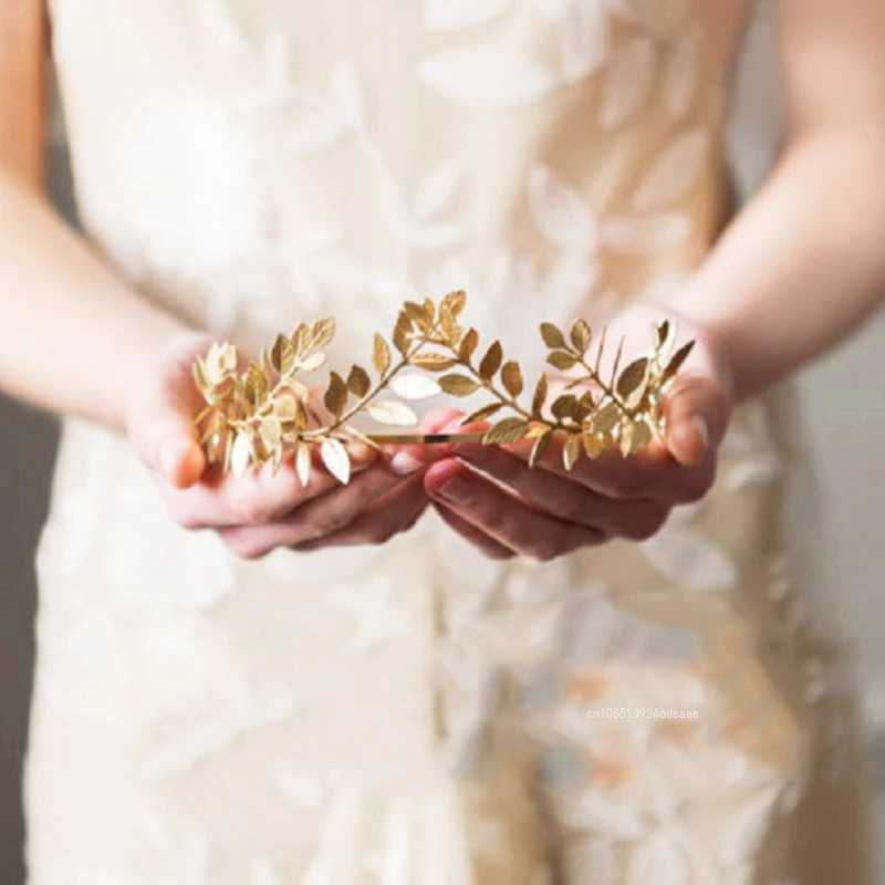 Leaf Style Wedding Party Crown Bridal Tiara Vintage Bride Hair Hoop Golden Color Bride Head Accessories Women Jewelry HairbandX240913