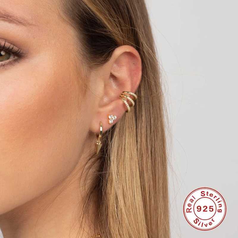 CANNER 1Piece 925 Sterling Silver Smooth Layered Line Non-pierced Ear Cuff Clip Earrings for Women Fine Jewelry Gifts PendientesX240913