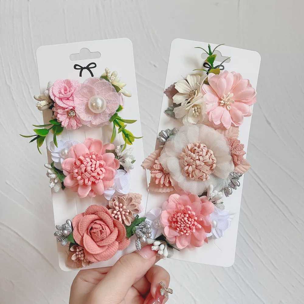 3Pcs/Set Artificial Flower Hair Clip For Kids Girls Hairpins Cute Pink Flowers Barrettes Hair Decorate Headwear Hair AccessoriesX240913