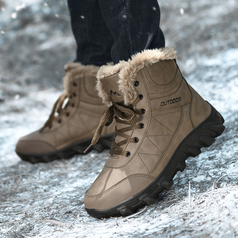 High top lace up plus size cotton shoes men in winter with plush insulation, snow for leisure, Northeast outdoor hiking boots