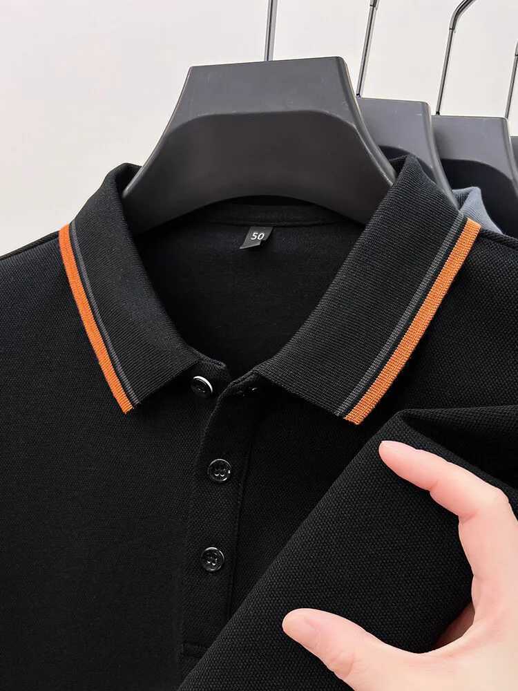 Luxury brand mens 100% pure cotton polo shirt 2024 autumn new item lapel long sleeved casual loose mens clothing W240913