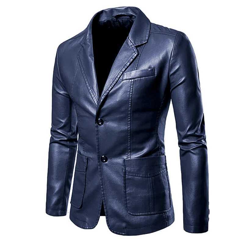 Men Faux Leather Turn Down Collar Coats Long Sleeve Single Breasted PU Leather Spliced Smart Casual Loose Fit Jacket SolidX240913