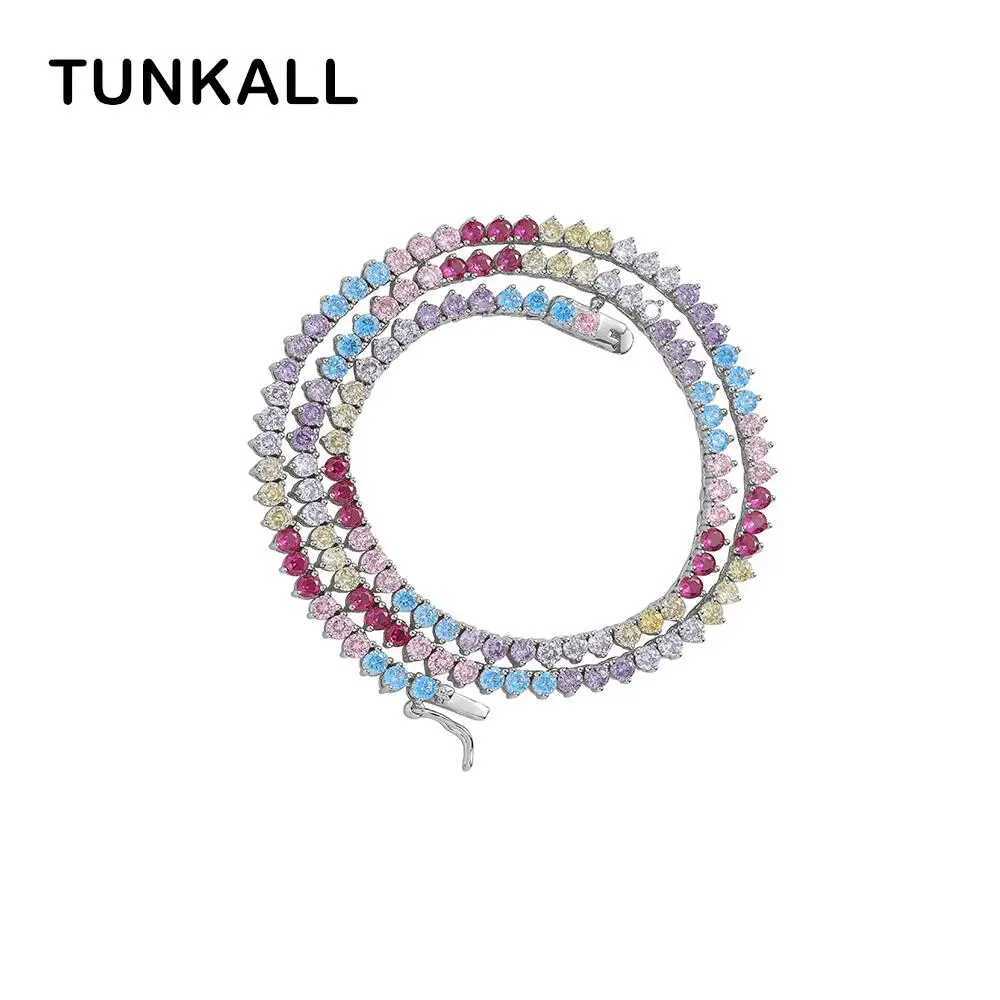 Pendant Necklaces 3mm Color Tennis Chain Necklace 3-Fork Set Womens Brass Chain Cube Zircon Jewelry Gift BC125 J240909