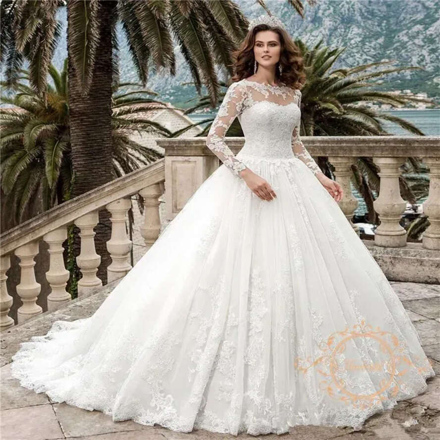 A E Lace Ful Dresses Sheer Long Sleeves Tulle Appliques Bridal Wedding Gowns With Corset Back Robes Bc18321 ppliques