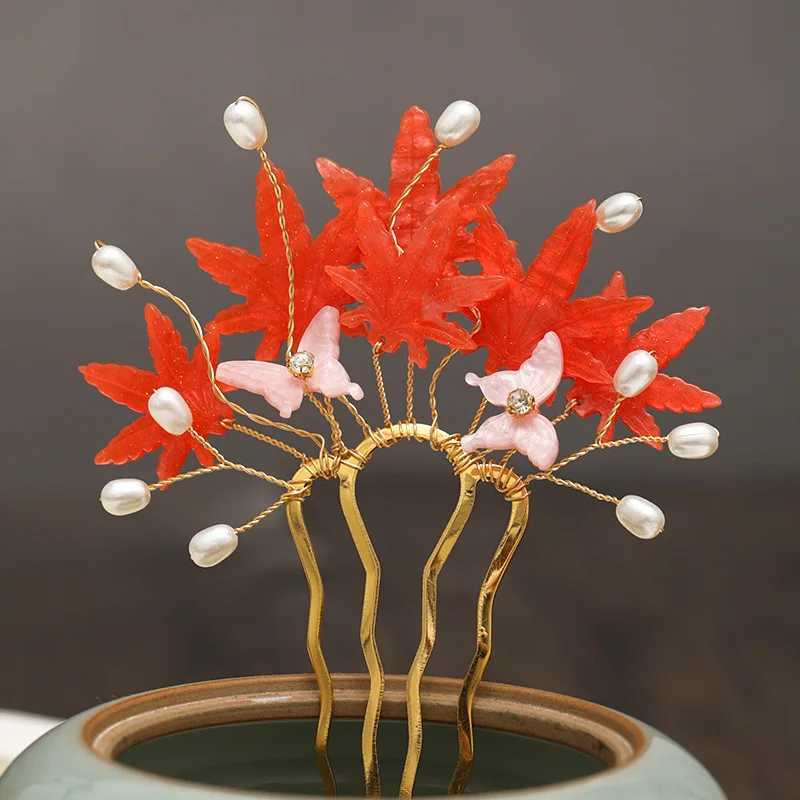 New Retro Autumn Maple Leaf Hairpins Clips Hair Sticks Forks Hair Combs Tassel Necklace Bride Noiva Wedding Hair JewelryX240913