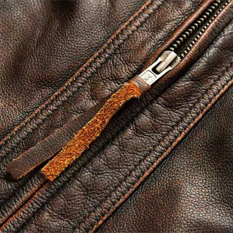 Top-Quality Cowhide Genuine Leather Jacket Mens Fashion Retro Old Collar Biker Jacket Spring And Autumn New StyleX240913