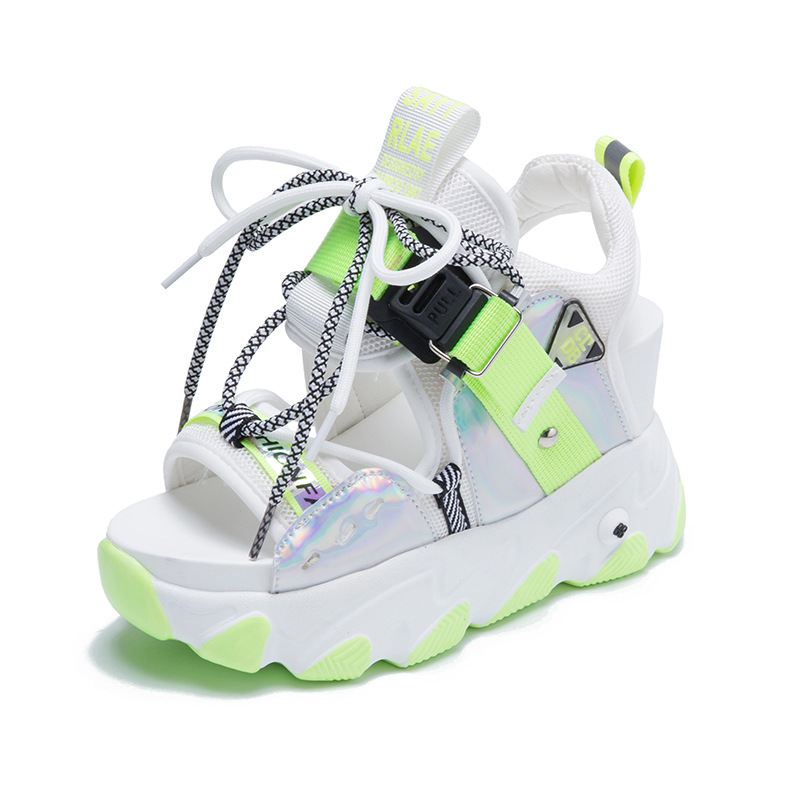 Leisure Lady Platform Chunky Sandals Mixed Color shoes lace Buckle Punk Sandals Women Open Toe Beach Casual Shoes Woman