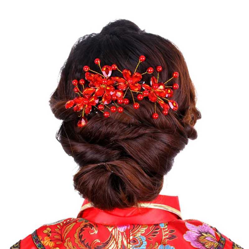 Womens Red Flower Wedding Bridal Party Accessary Handmade Hair Pin Clip JewelryX240913