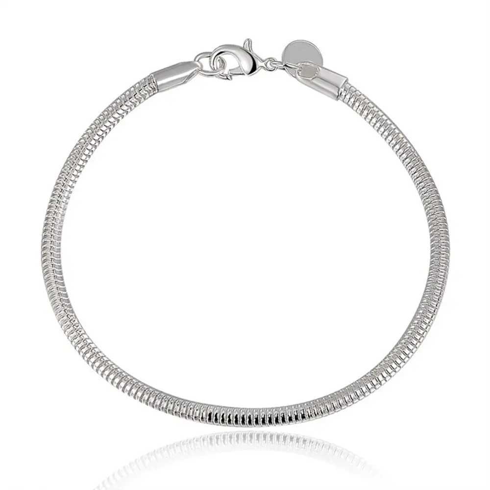 Suyixian 925 Sterling Silver 3mm Snake Chain 8 inches Basis Bracelet For Woman Charm Wedding Engagement Fashion Party JewelryX240913